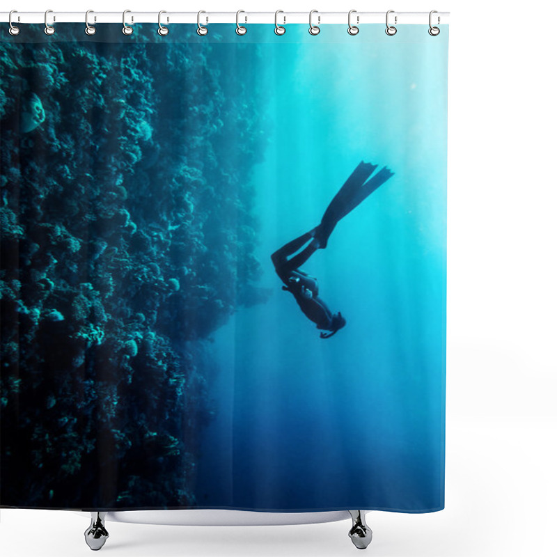 Personality  Freediver Swim In The Sea Shower Curtains