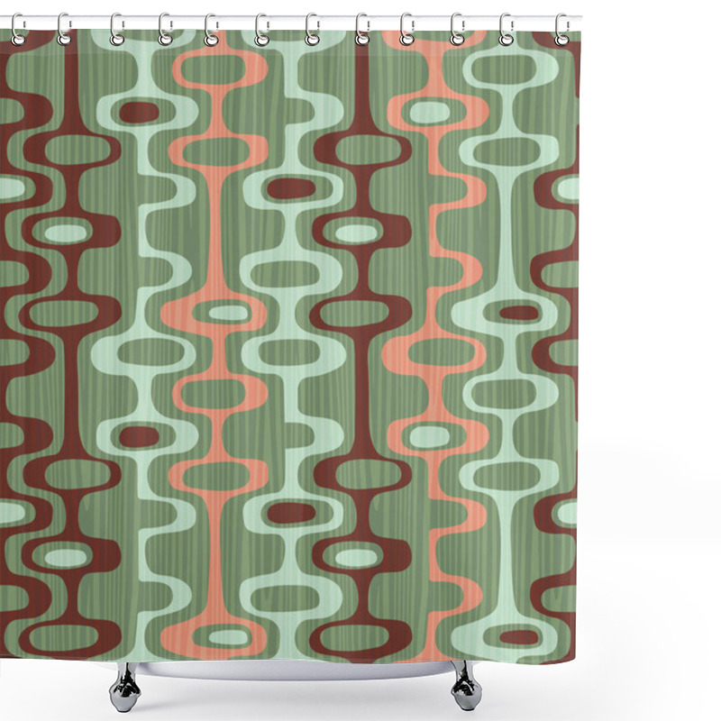 Personality  Seamless Abstract Mid Century Modern Pattern For Backgrounds, Fabric Design, Wrapping Paper, Scrapbooks And Covers. Retro Design Of Organic Oval Shapes And Stripes. Vector Illustration. Shower Curtains