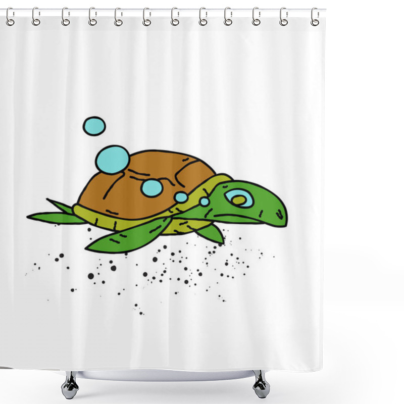 Personality  Swimming Turtle Cartoon Hand Drawn Image Shower Curtains