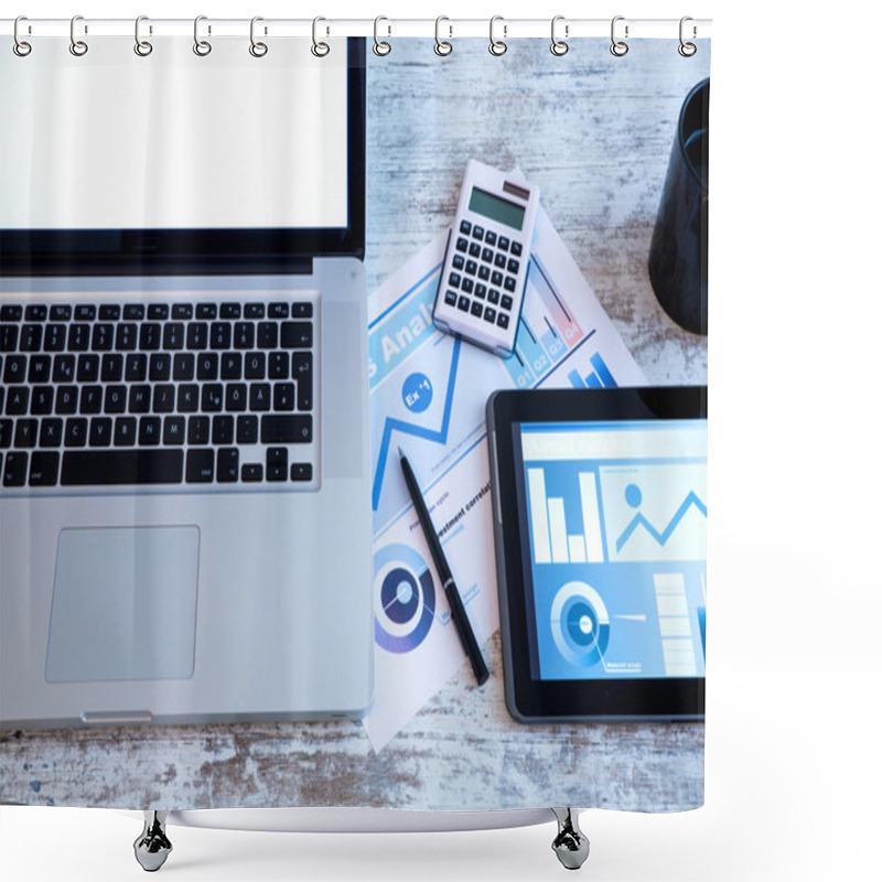 Personality  Business Analytics With A Tablet PC And A Laptop	 Shower Curtains