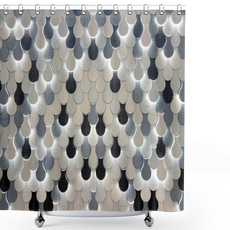 Personality  Layered Japanese Fish Scales Or Chinese Fish Skin Wave Pattern In Blue, Light Blue, And White Paint. Asian Curved Fish Scales Pattern, With Some Hidden Lights Behind. Seamless Background. Shower Curtains