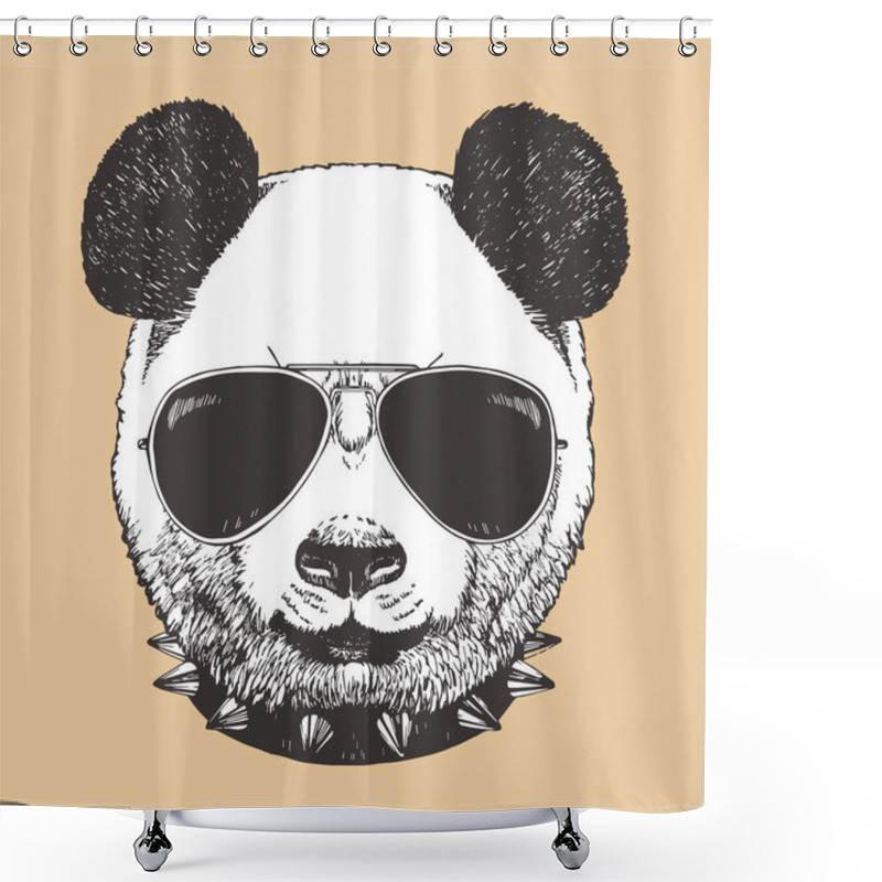 Personality  Head Of Panda Wearing Sunglasses. Hipster Animal. Shower Curtains