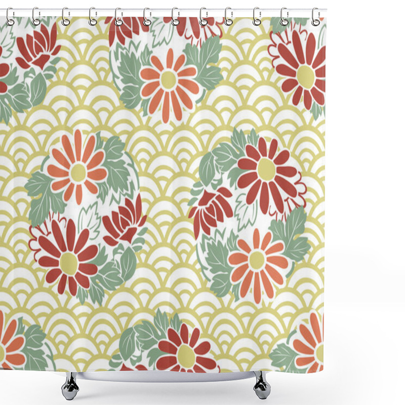 Personality  Seamless Japanese Floral Pattern Shower Curtains