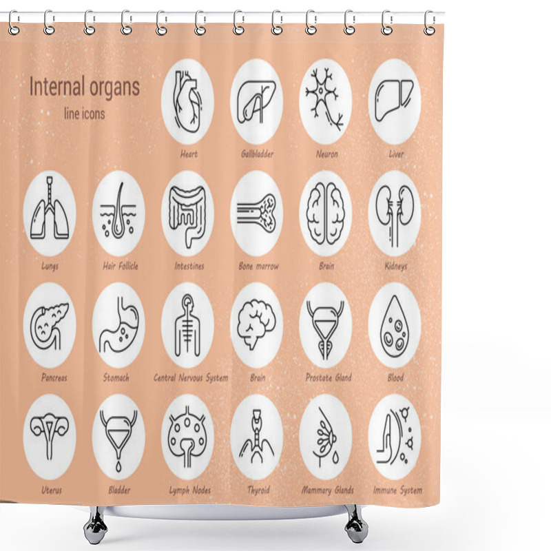 Personality  Large Set Of Linear Vector Icons Of Human Organs With Signatures. Shower Curtains