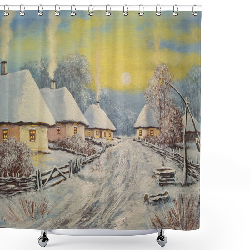 Personality  Oil Paintings Rustic Landscape In Winter, Old Village In The Snow, Road In The Village, Rural Landscape, Fine Art Shower Curtains