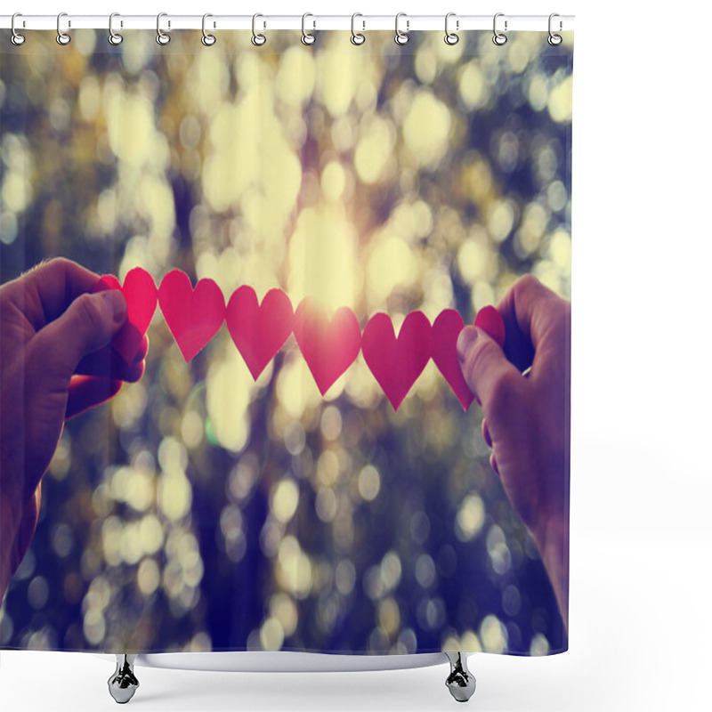 Personality  Hands Holding String Of Paper Hearts Shower Curtains