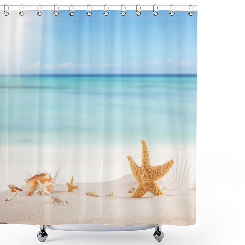 Personality  Sandy Beach With Blank Paper For Text Shower Curtains