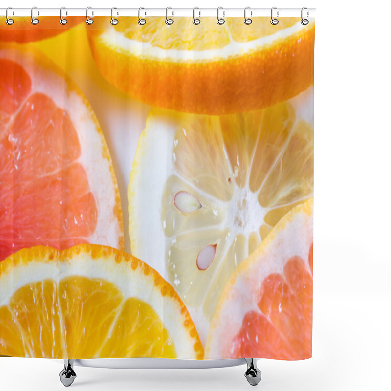 Personality  The Citrus Cut By Circles Lies On A Table Shower Curtains