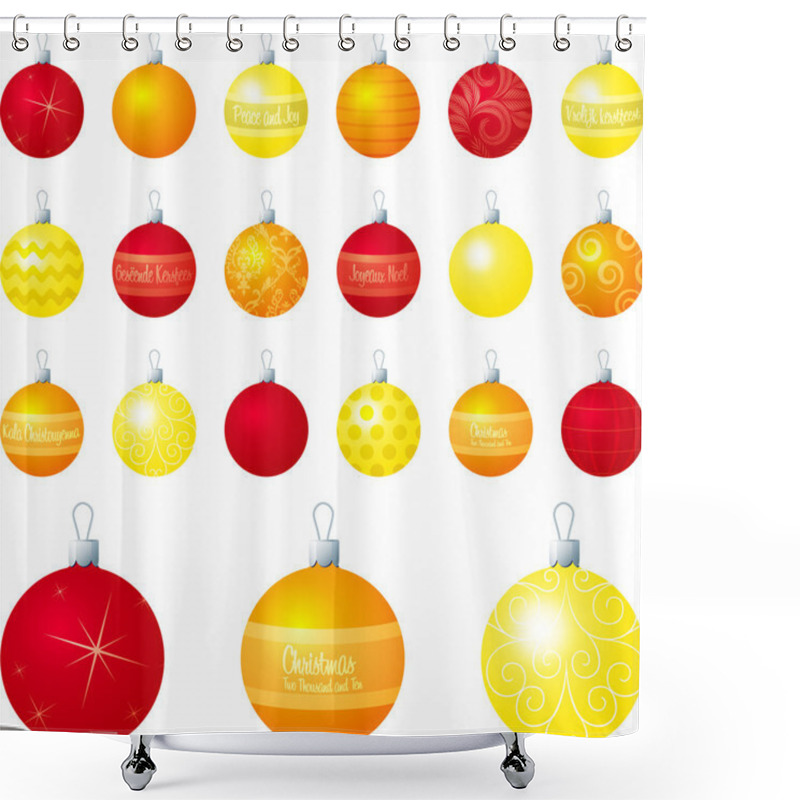 Personality  A Vector Illustration Of Orange And Yellow Different Patterned Christmas Baubles On A White Background Shower Curtains