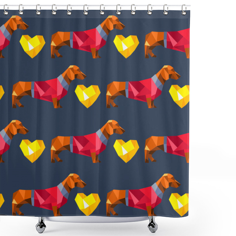 Personality  Polygon Dachshunds And Hearts Shower Curtains