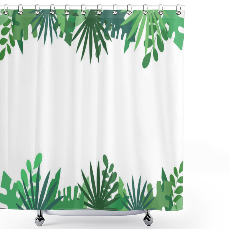 Personality  Green Floral Horizontal Frame With Tropical Leaf On White Isolated Background. Flat Style Illustration. Good For Banner, Card, Greeting. Shower Curtains