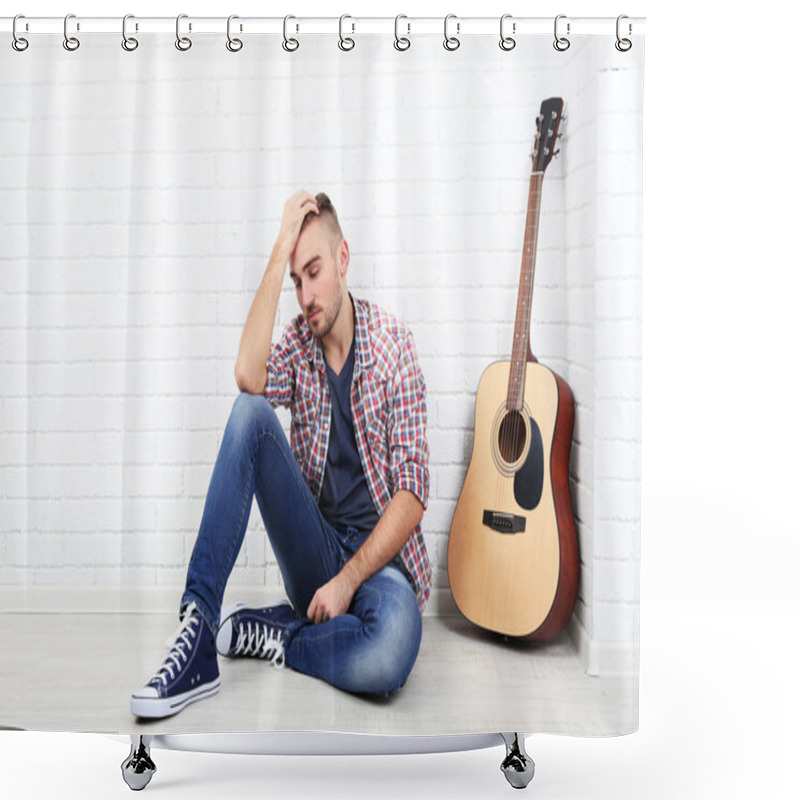 Personality  Young Musician With Guitar Shower Curtains