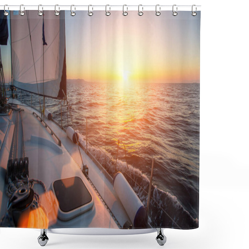 Personality  Sailing Yacht In The Open Sea Shower Curtains