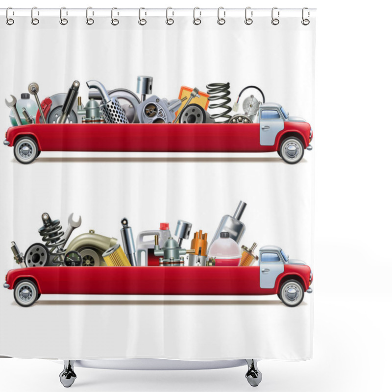 Personality  Vector Long Truck With Car Spares Shower Curtains