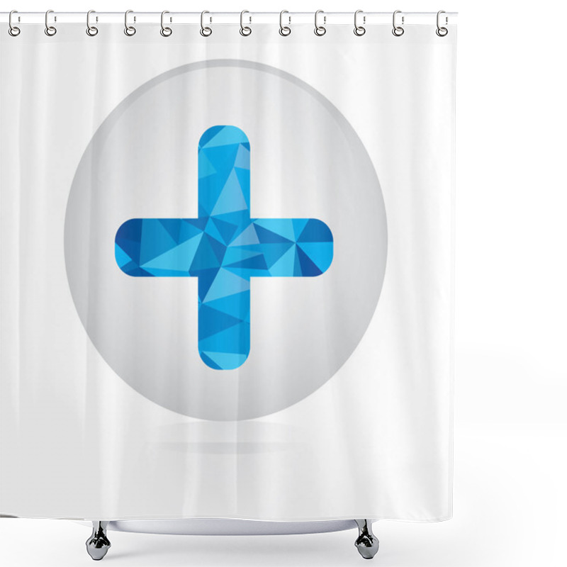 Personality  Vector - Abstract Blue Plus Icon. Circular Button Shower Curtains