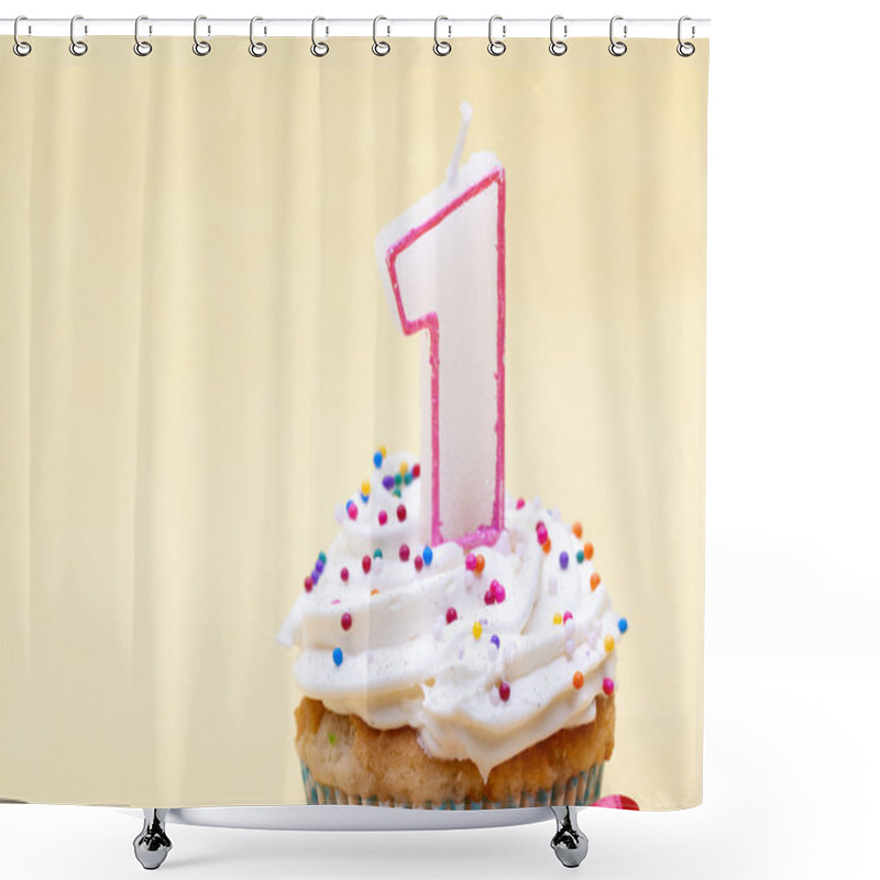 Personality  Cupcake With Birthday Candle Of One Year Old Shower Curtains