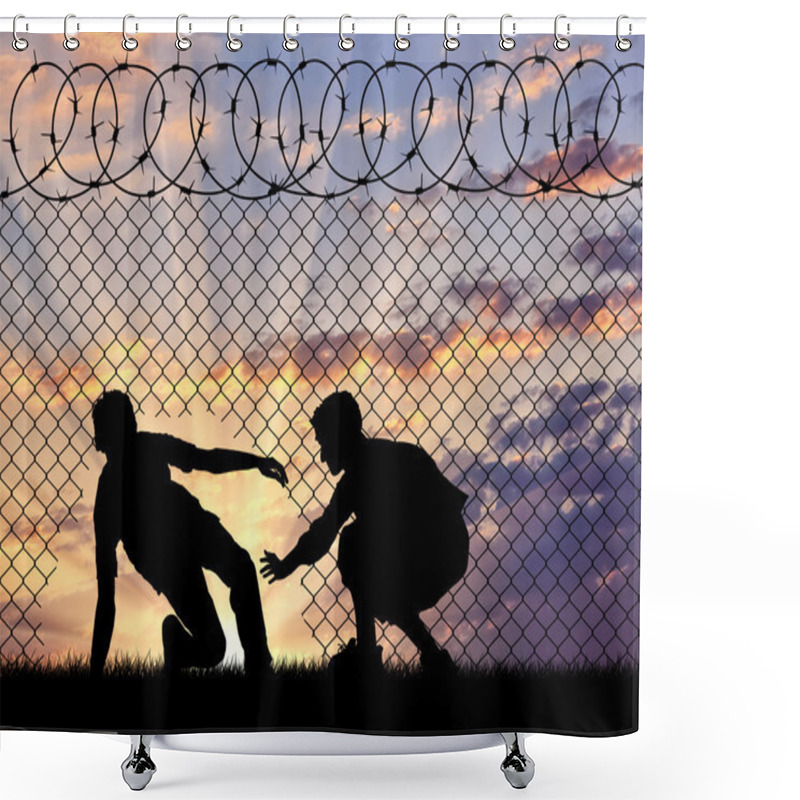 Personality  Silhouette Of Refugees Crossed The Border Shower Curtains