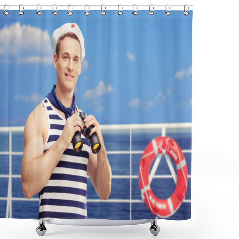 Personality  Sailor On A Boat Holding Binoculars Shower Curtains