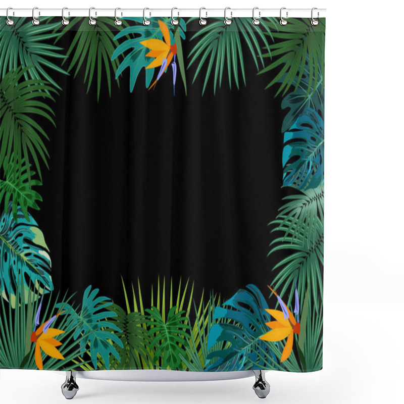 Personality  Vector Tropical Jungle Frame With Palm Trees And Leaves On Black Shower Curtains