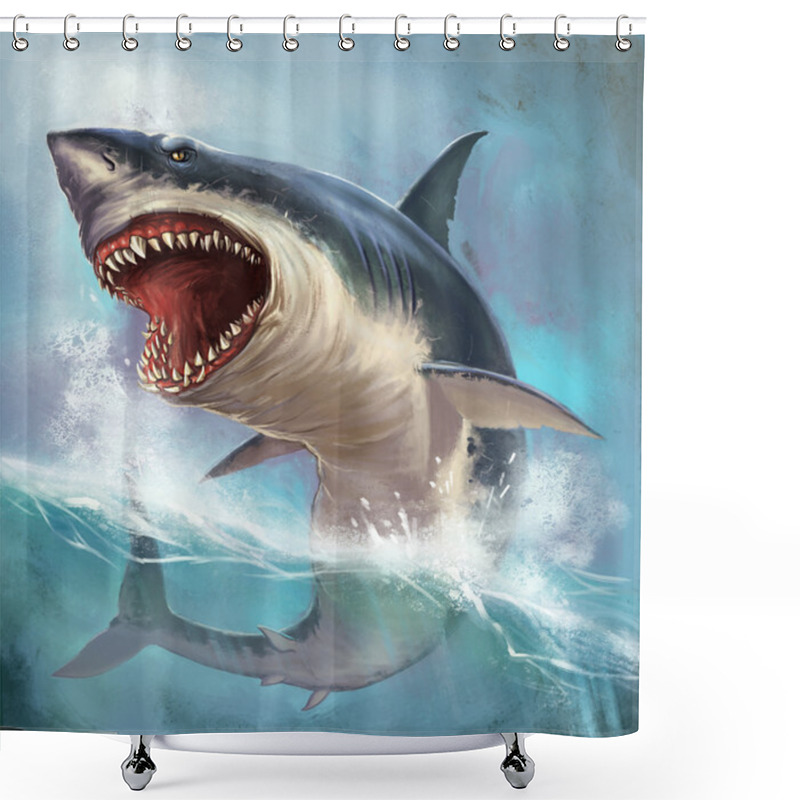 Personality  Big White Shark Shower Curtains