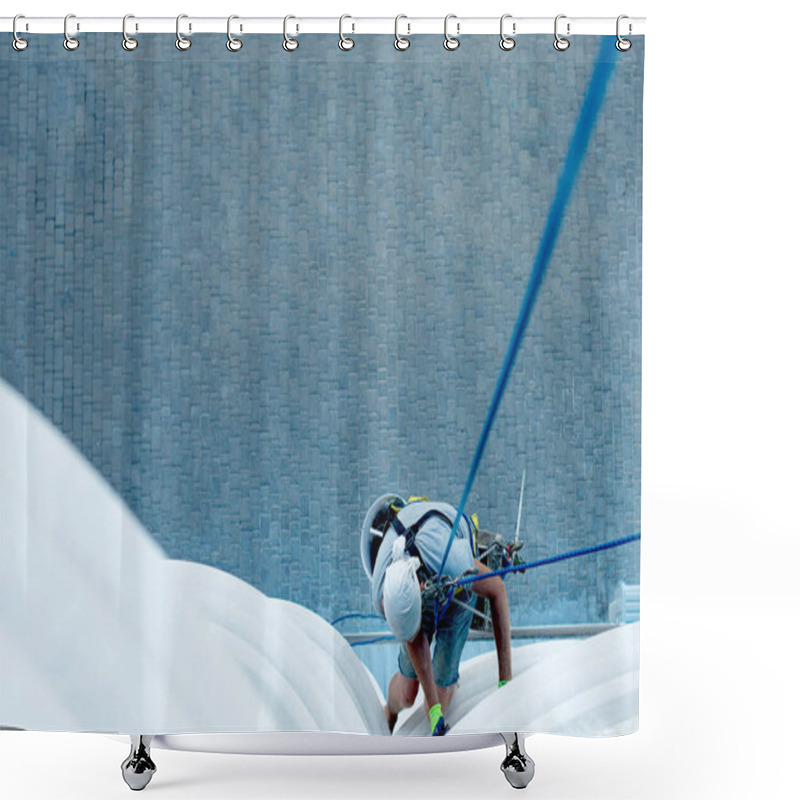 Personality  High-altitude Climber. The Profession Of Working At Height. Shower Curtains