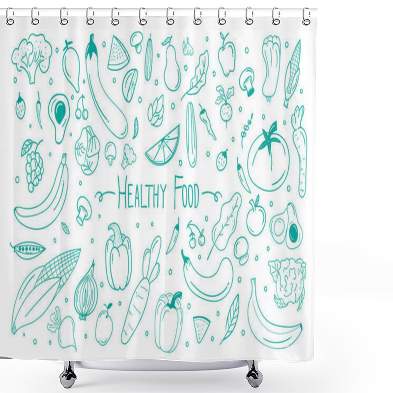 Personality  Hand Drawn Healthy Food Doodle Background. Vegetable Doodle Background. For Design Background Or Restaurant And Cafe Wall Decoration. Healthy Food Concept  Shower Curtains