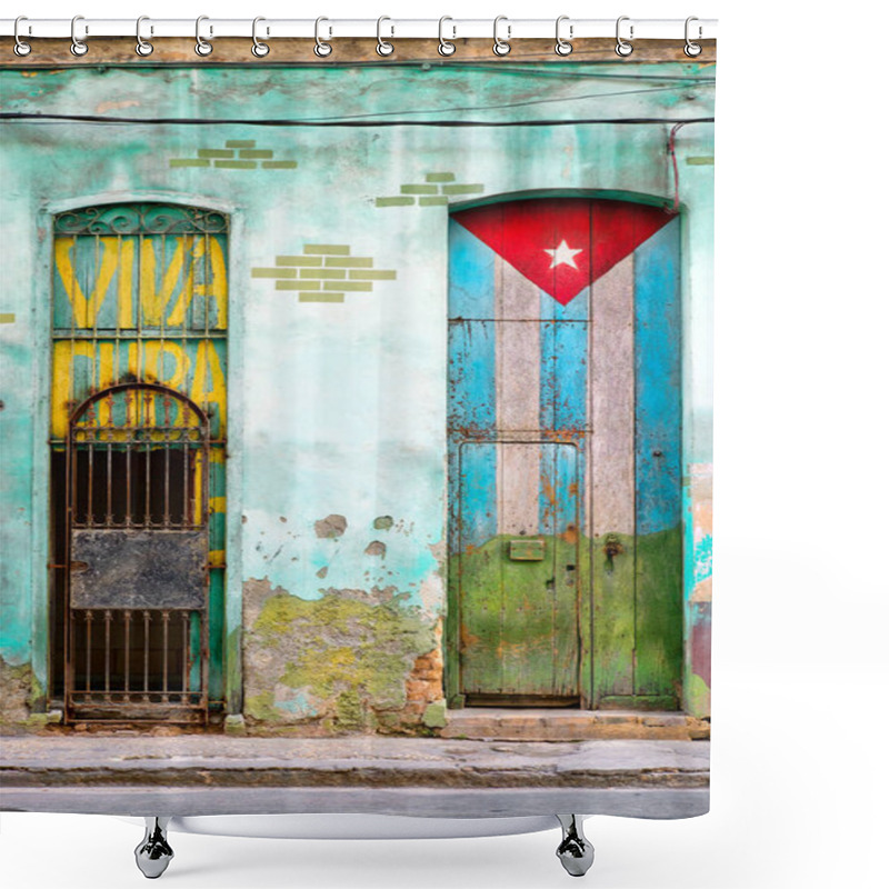 Personality  Old  House In Havana With A Painted Cuban Flag Shower Curtains