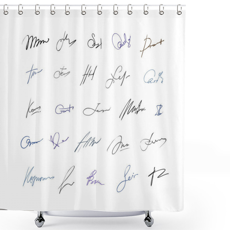 Personality  Signature Set. Isolated On White Background. Fictitious Autograp Shower Curtains