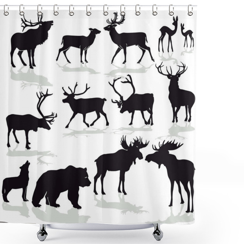 Personality  Deer And Moose, Reindeer Silloette Vector Image  Shower Curtains