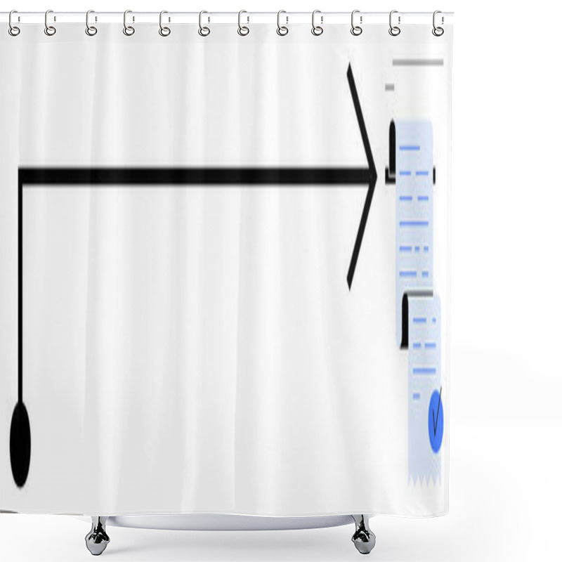 Personality  Black Arrow Pointing To Documents With Icons Of User And Verification Check Marks. Ideal For Process Visualization, Workflow Diagrams, Task Completion, Document Approval, And Project Management Shower Curtains