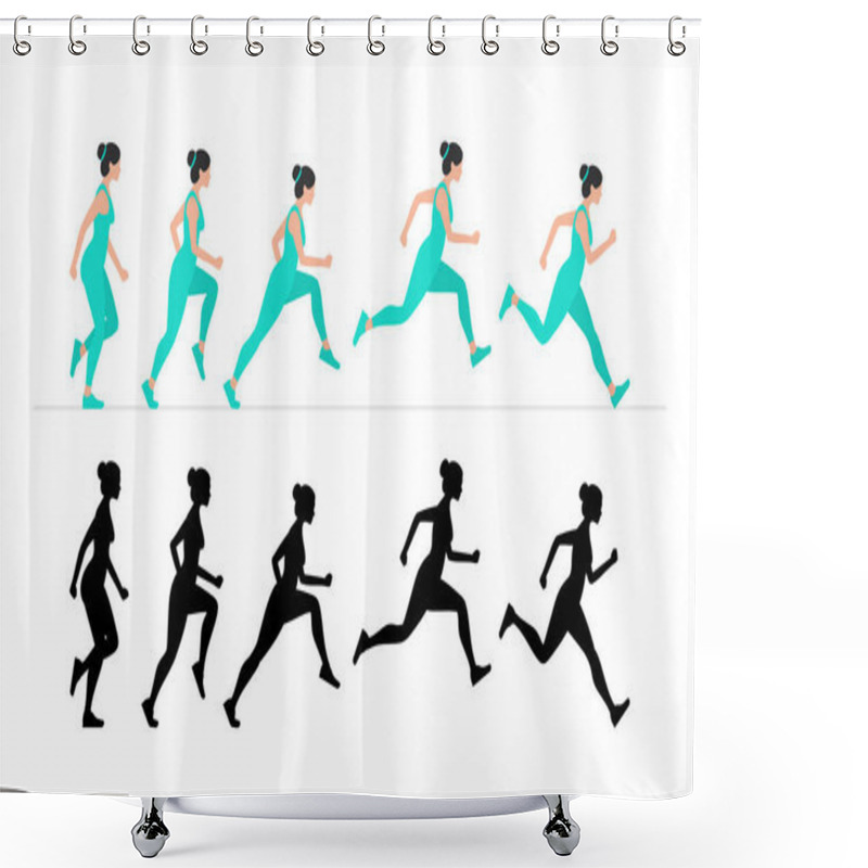 Personality  Woman Run Cycle Animation Sprite Sheet. Flat Style. Isolated On White Background Shower Curtains