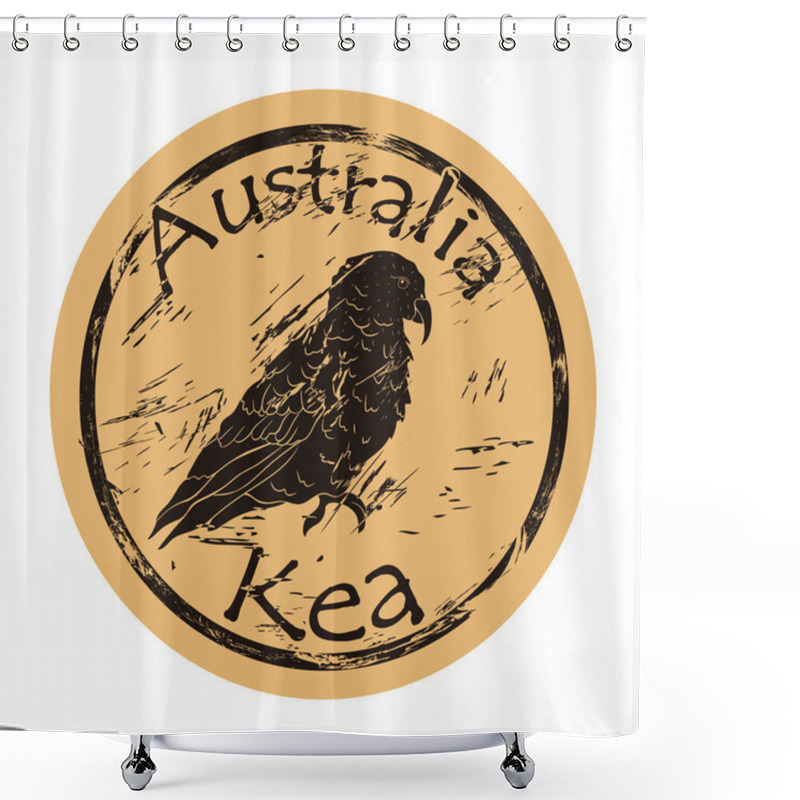 Personality  Kea Bird Silhouette Icon Round Shabby Emblem Design Old Retro Style. Predatory Parrot Hunting A Sheep. New Zealand Fauna. Kea Parrot In Full Growth Logo Mail Stamp On Craft Paper Vintage Grunge Sign. Shower Curtains