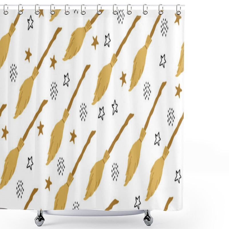 Personality  Seamless Witch Pattern With Flying Brooms, Magic Shower Curtains