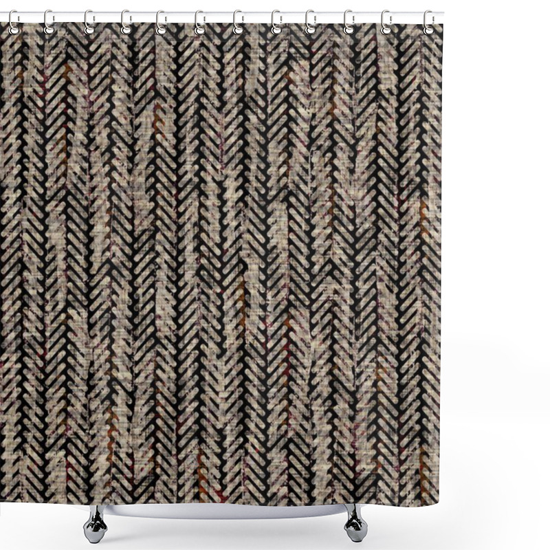 Personality  Seamless Sepia Grunge Chevron Stripe Print Texture Background. Worn Mottled Linear Striped Pattern Textile Fabric. Grunge Rough Blur Linen Allover Print  Shower Curtains