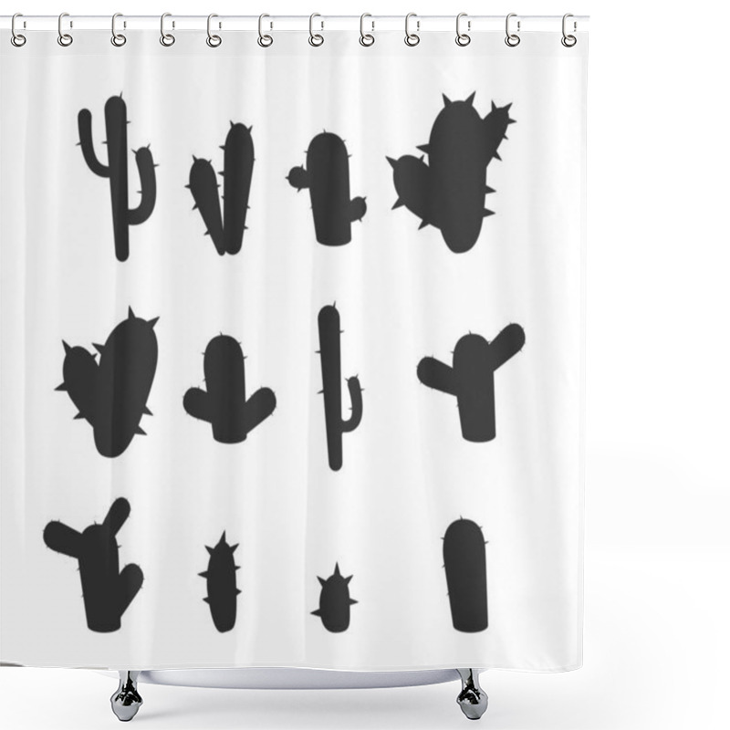 Personality  Various Cacti Silhouettes, Black Cactus Vector Icons Isolated On White Background. Set Of Succulent Plants Of Desert Environment. Wild Nature Plants Of Different Shapes. Shower Curtains