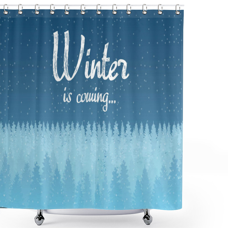 Personality  Falling Snow Vector. Winter Snowfall In The Forest Woods. Winter Is Coming. Christmas Winter Night Landscape. Shower Curtains