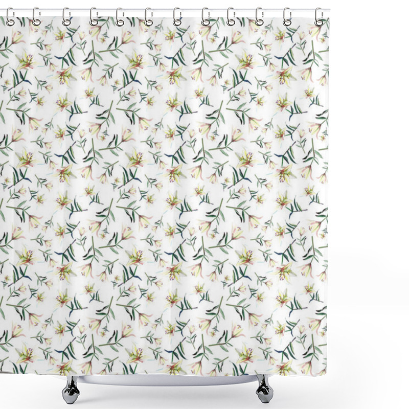 Personality  Gentle Tender Spring Refined Beautiful Pattern Of White Beige Powdery Lilies Watercolor Hand Illustration Shower Curtains