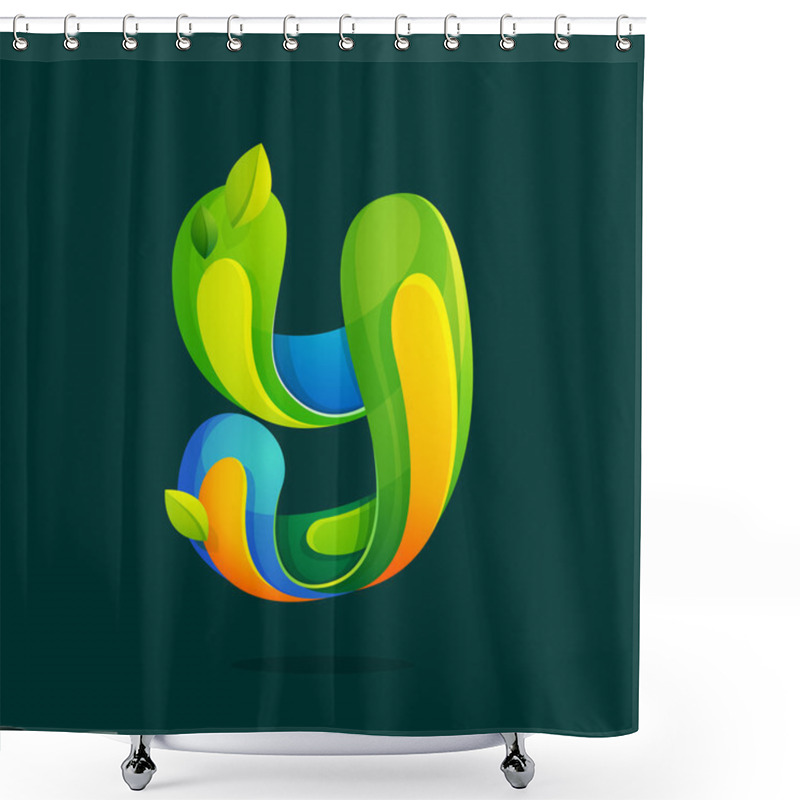 Personality  Y Letter With Green Leaves Eco Logo. Shower Curtains