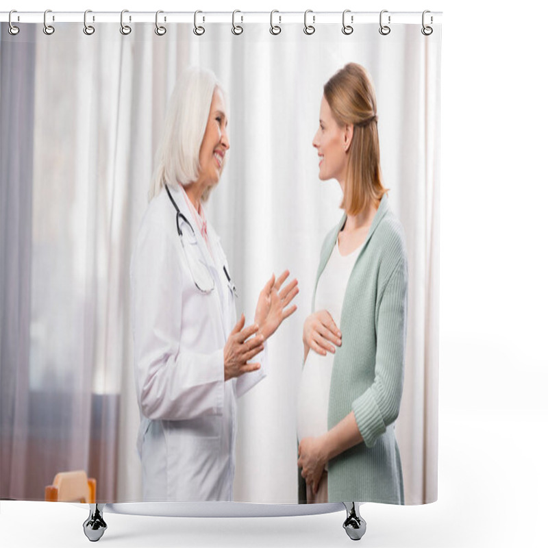 Personality  Pregnant Woman Talking With Doctor Shower Curtains