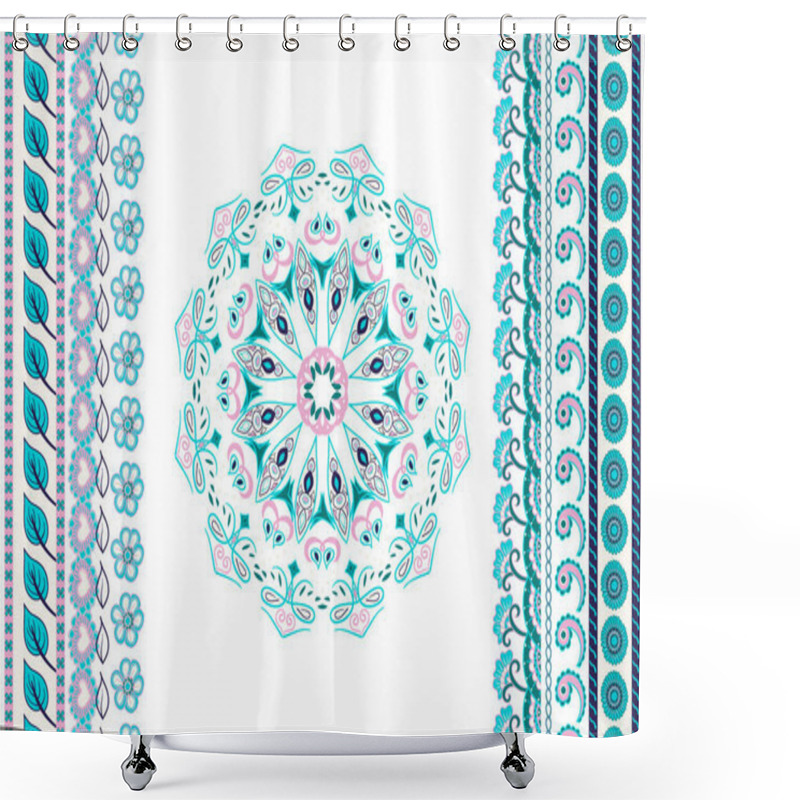 Personality  Vector Background With Mandala And  Seamless Borders. Ethnic Ind Shower Curtains