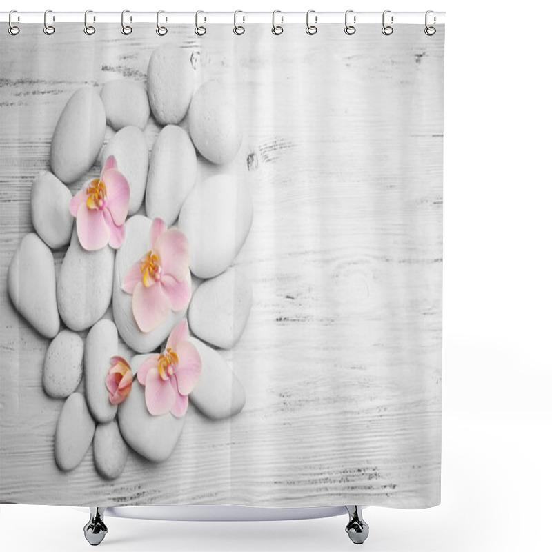 Personality  Spa Stones And Orchid Flowers  Shower Curtains