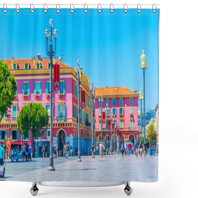 Personality  NICE, FRANCE, JUNE 11, 2017: People Are Strolling Through Massena Square In The Center Of Nice, Franc Shower Curtains