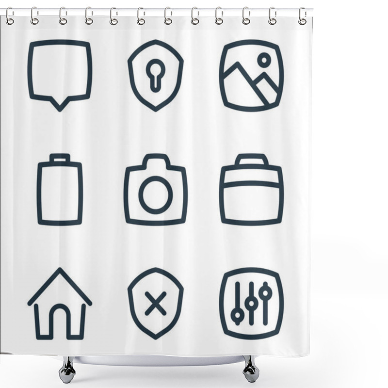 Personality  Basic Ui Line Icons. Linear Set. Quality Vector Line Set Such As Adjust, Shield, Home, Suitcase, Camera, Battery, Gallery, Security Shower Curtains