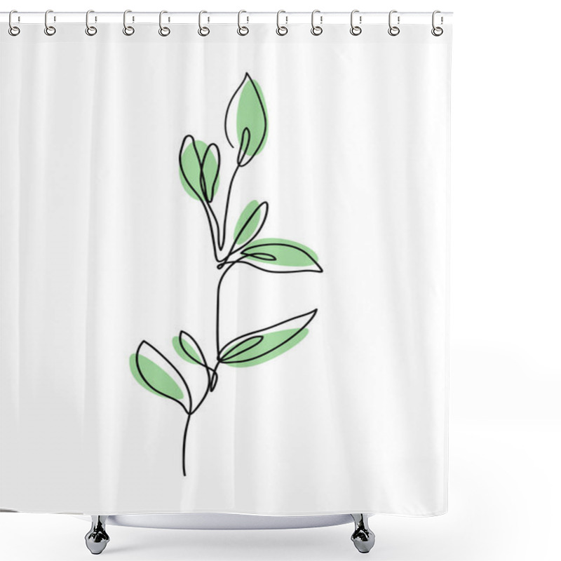 Personality  Branch With Leaves Continuous Line Drawing. Eucalyptus Leaves One Line Drawing Art.  Shower Curtains