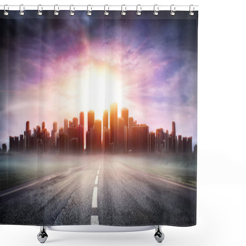 Personality  Cityscape At Sunset View Highway - Business Concept Shower Curtains