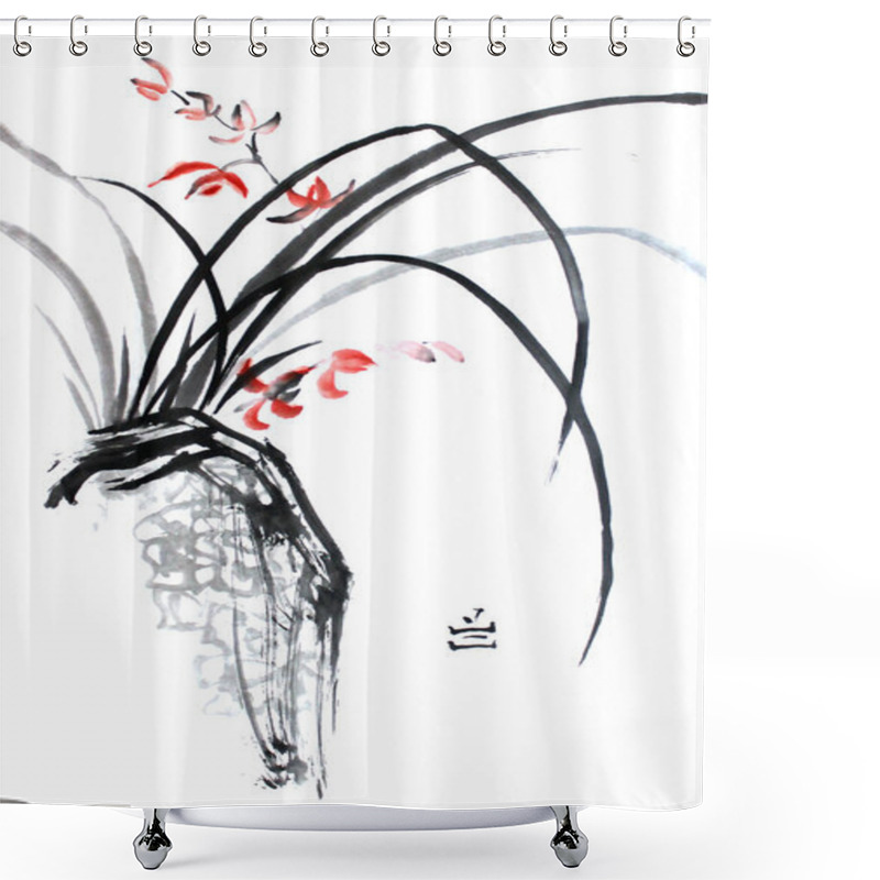 Personality  Chinese Traditional Ink Painting Of Orchid On White Background. Shower Curtains