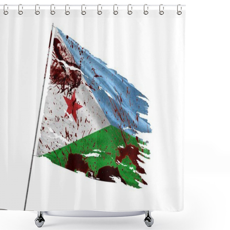 Personality  Djibouti Torn Flag On Transparent Background With Blood Stains. Shower Curtains