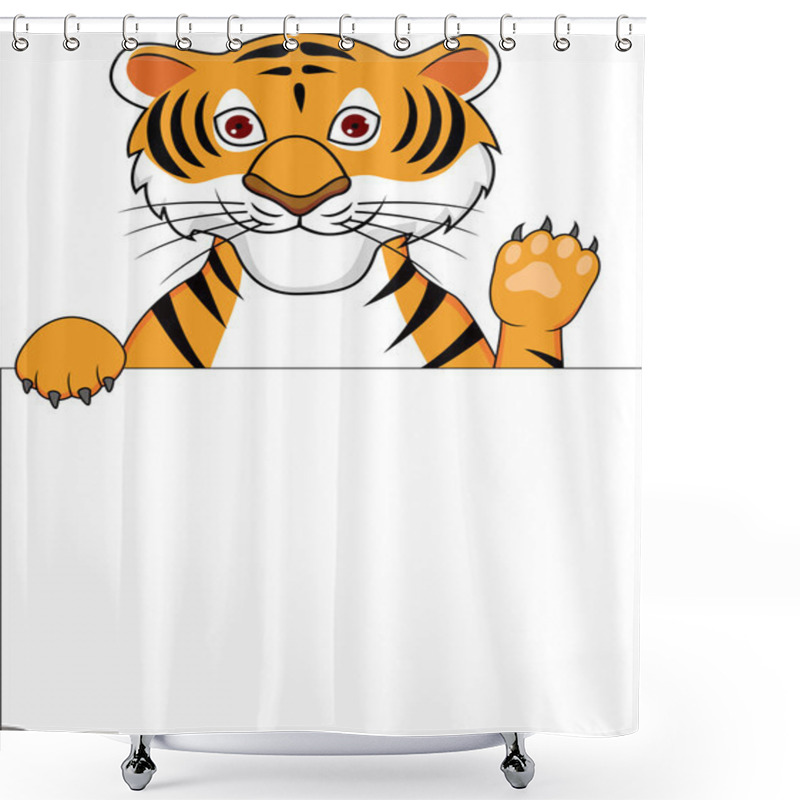 Personality  Tiger C Artoon With Blank Sign Shower Curtains