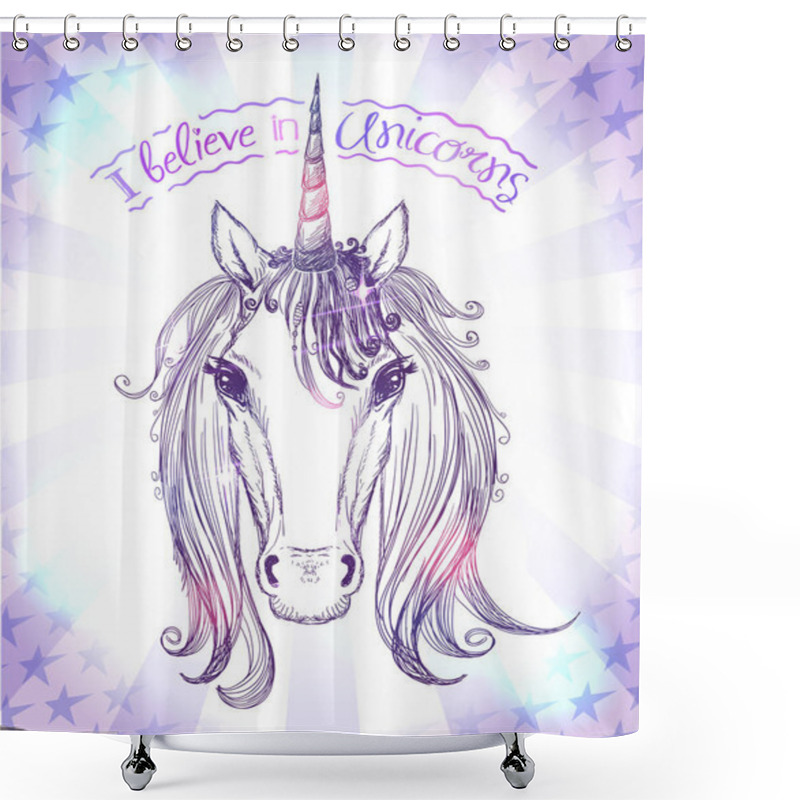 Personality  I Believe In Unicorns, Graphic Vector Illustration, T-shirt Design Concept, Quote Card Shower Curtains