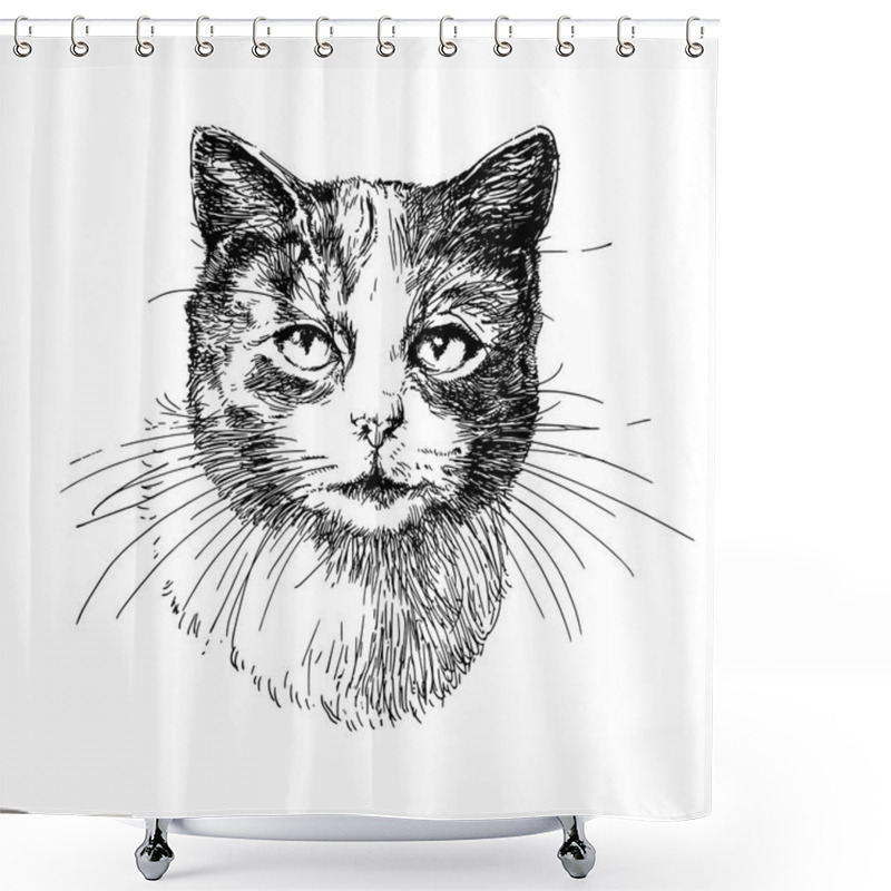 Personality  Portrait Of Cute Cat Isolated On White Background Shower Curtains